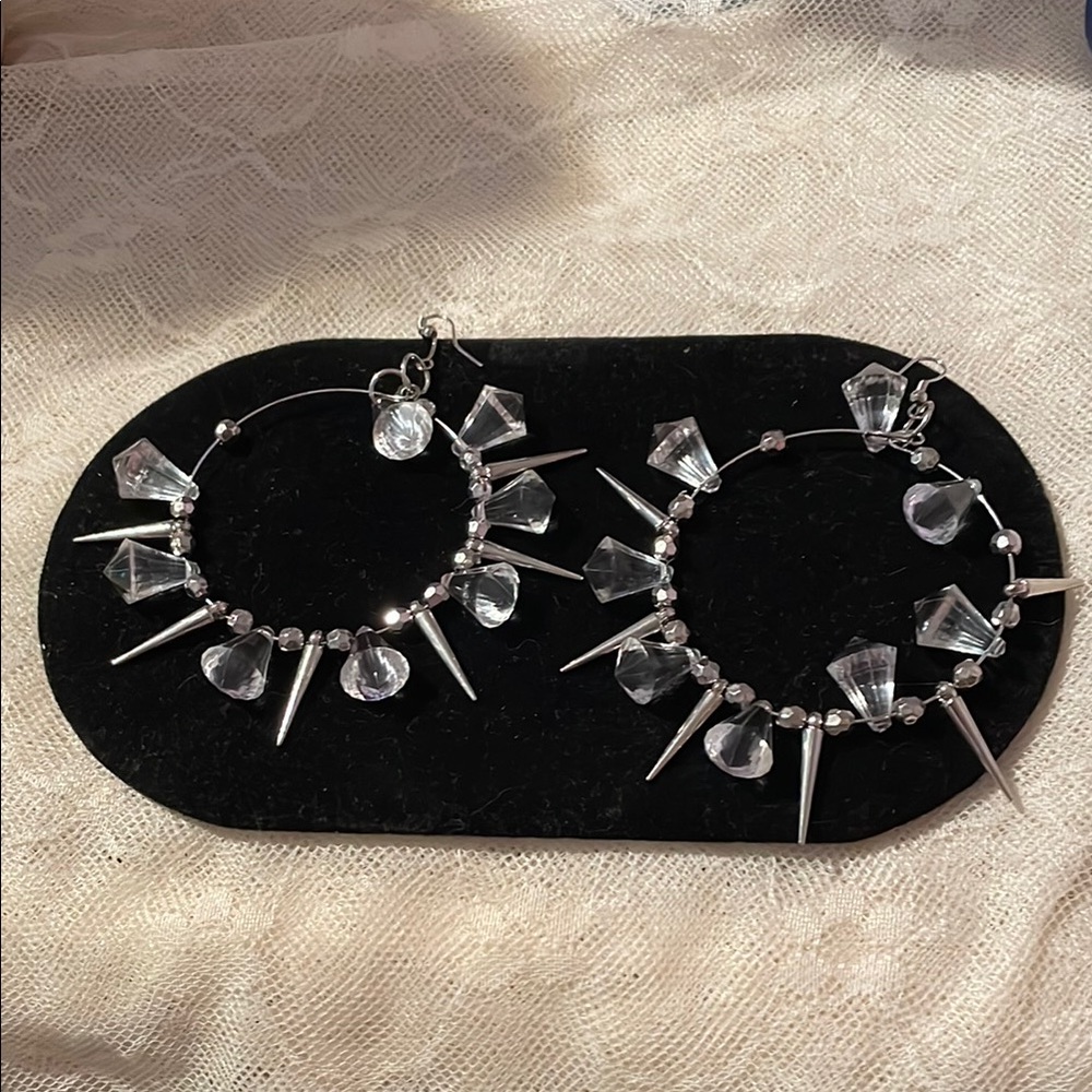 Silver Spike Hoop Earrings